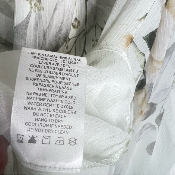 NWT Rachel Zoe Sheer Long Sleeve Blouse Ruffle Neck Floral Sz L Flowy Romantic - Picture 7 of 7